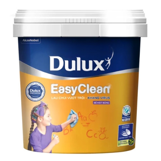 Sơn nội thất Dulux Easyclean lau chùi vượt trội kháng Virus bề mặt bóng 99AB - Lon 5L